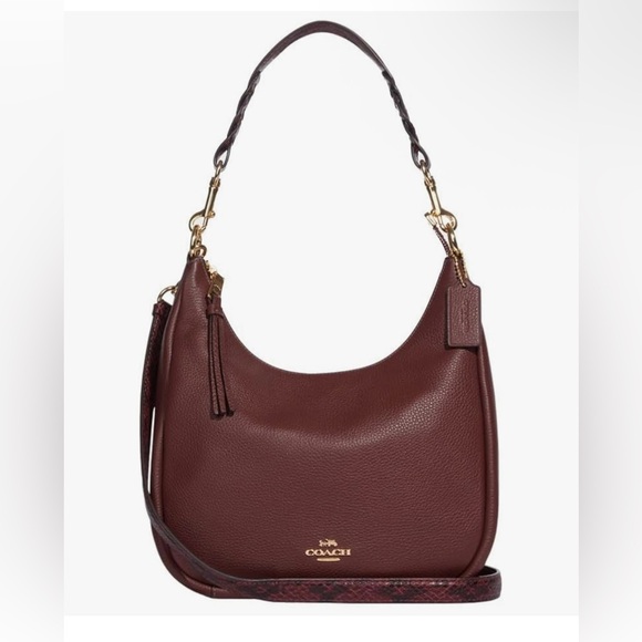 NWOT Coach Leather Hobo burgundy Multi snake Embossed Shoulder Bag / crossbody - Picture 1 of 13